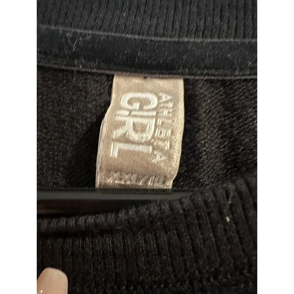 Athleta Girl Black Sweatshirt Gold Metallic‎ Side Stripe Crossover Hem XXL 16